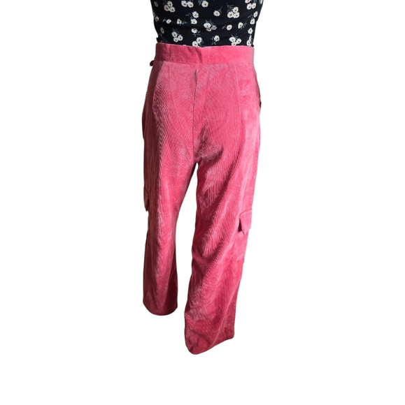 Women's Pink Corduroy High-Rise Flared Leg Silver Chain Detail Cargo Pants - Picture 8 of 16